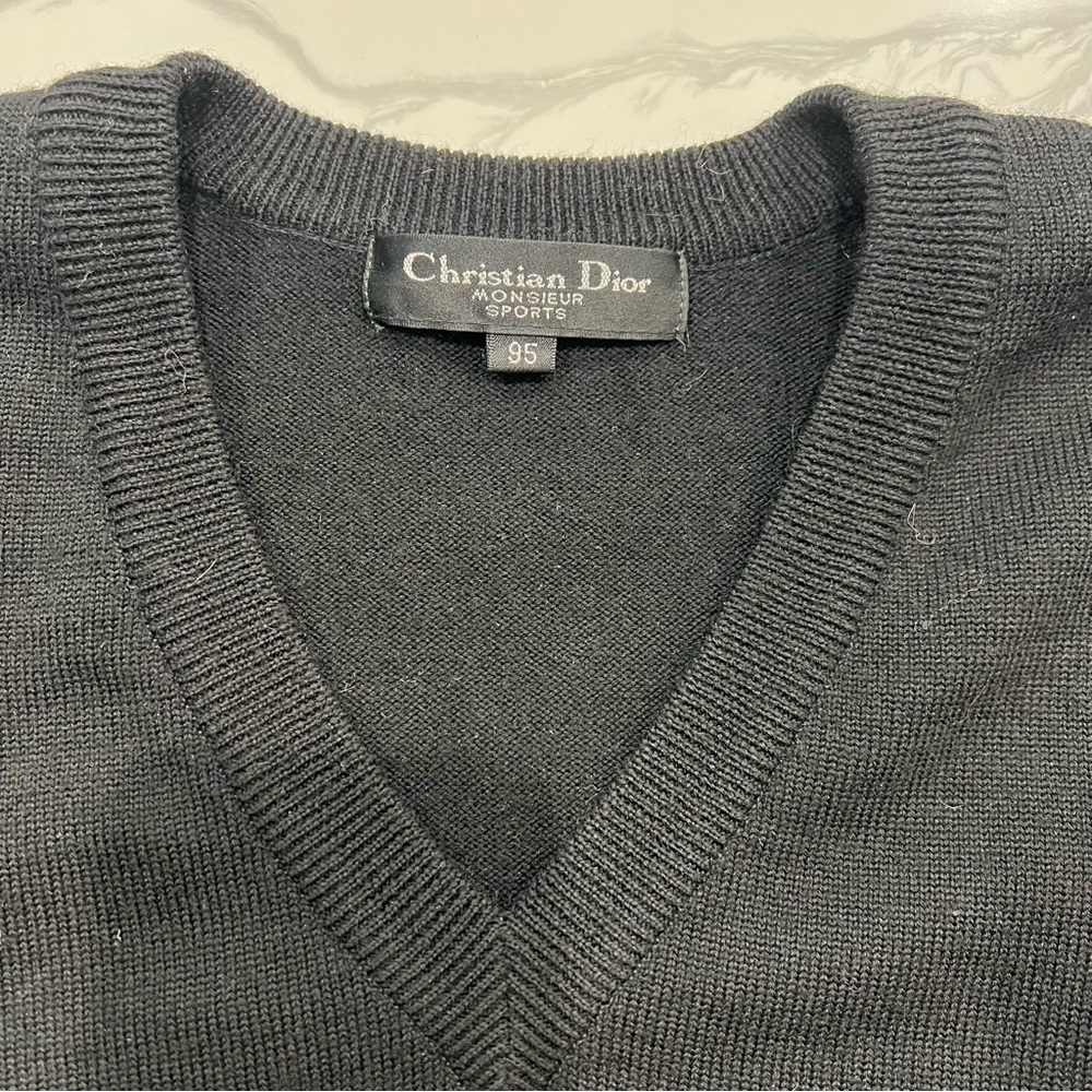 VINTAGE CHRISTIAN DIOR black houndstooth v neck pullover sweater monsieur - Picture 2 of 9